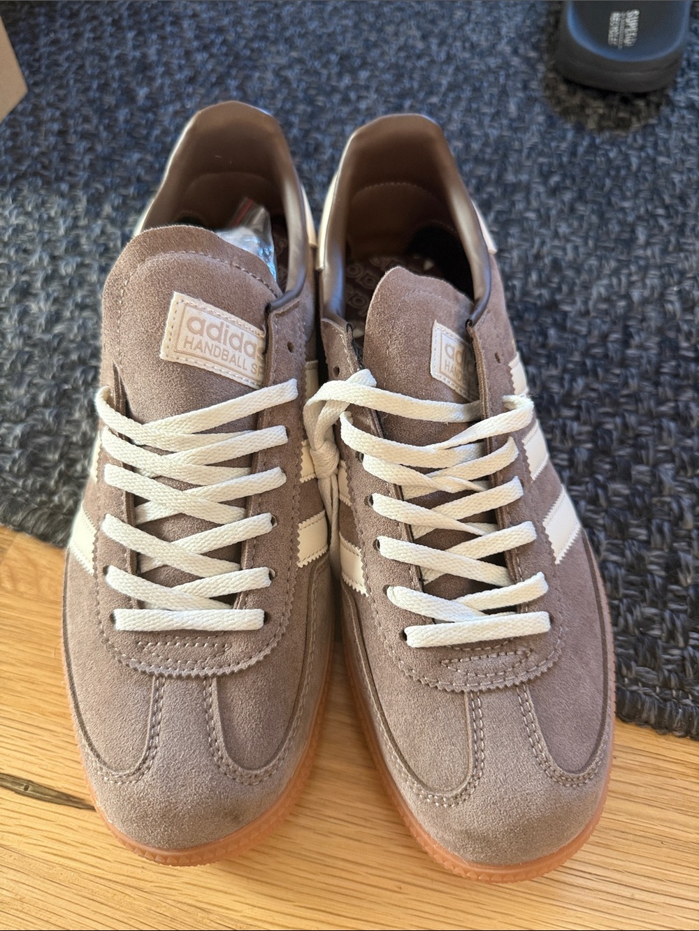 adidas womens Suede Handball Sneakers in Taupe and White